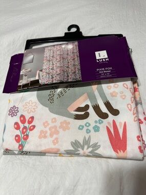 Lush Pixie Fox Floral Fox Shower Curtain Panel - White, Pink, Yellow & Teal